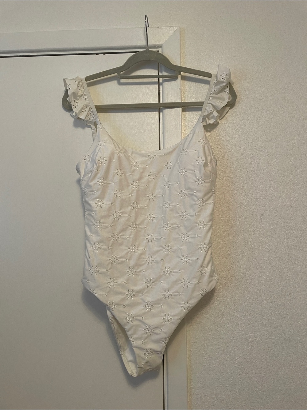 Chelsea & Violet White Eyelet Ruffle Strap One-Piece Swimsuit